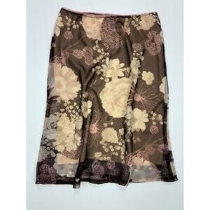 Vol.1 Sheer Floral Mesh Skirt Coquette Y2K Brown Pink Size M